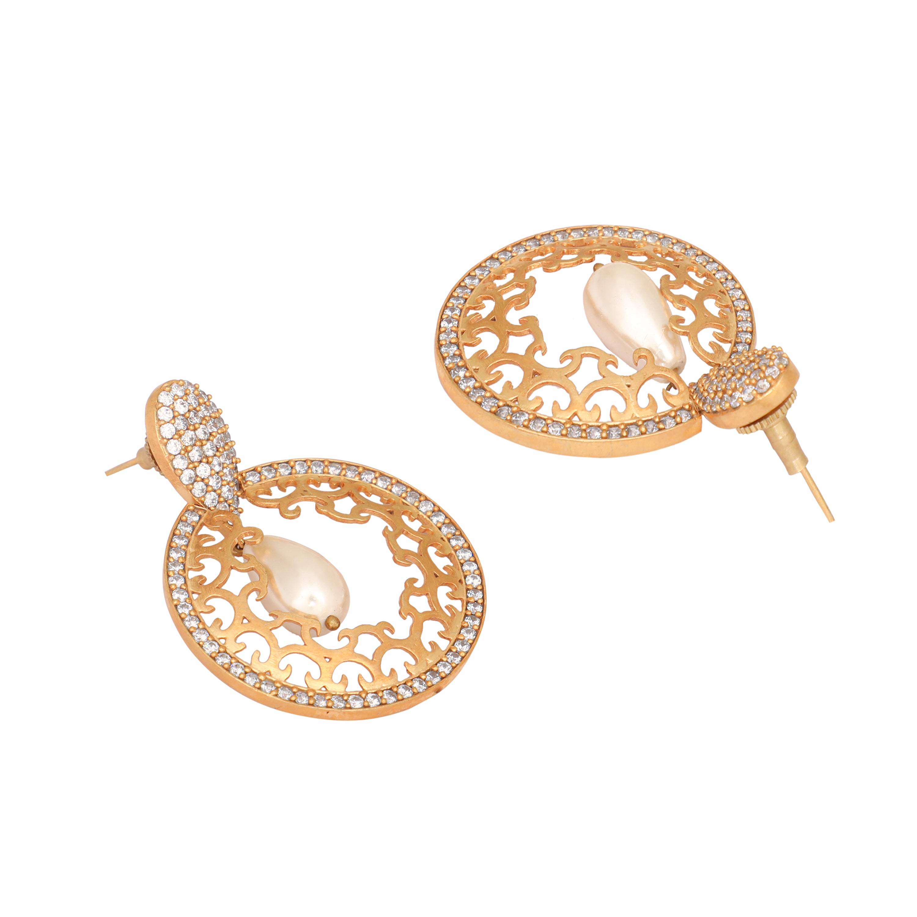 22K Gold Plated Cubic Zirconia Pearl Chandbalis
