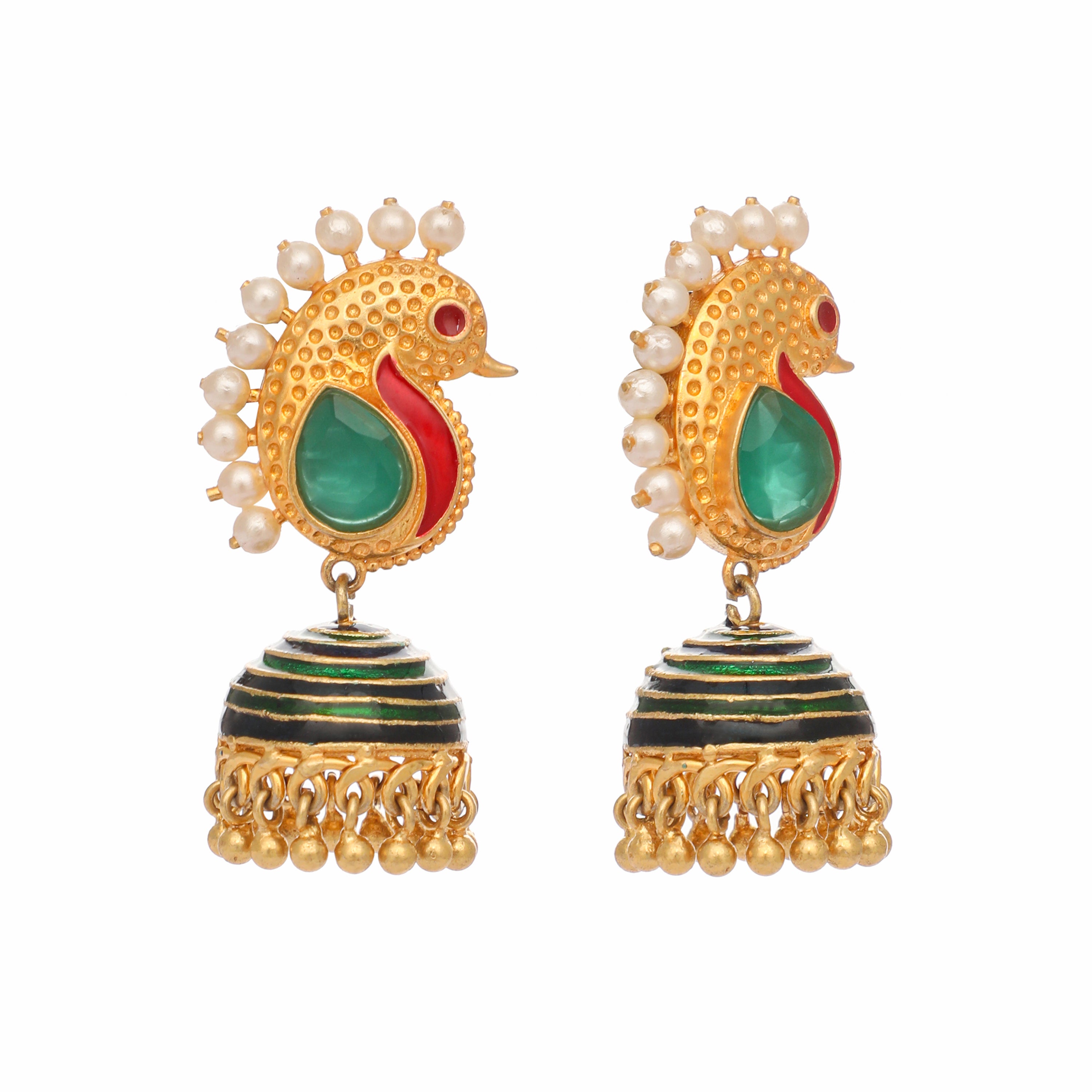 22K Gold Plated Peacock enamel Jhumkis