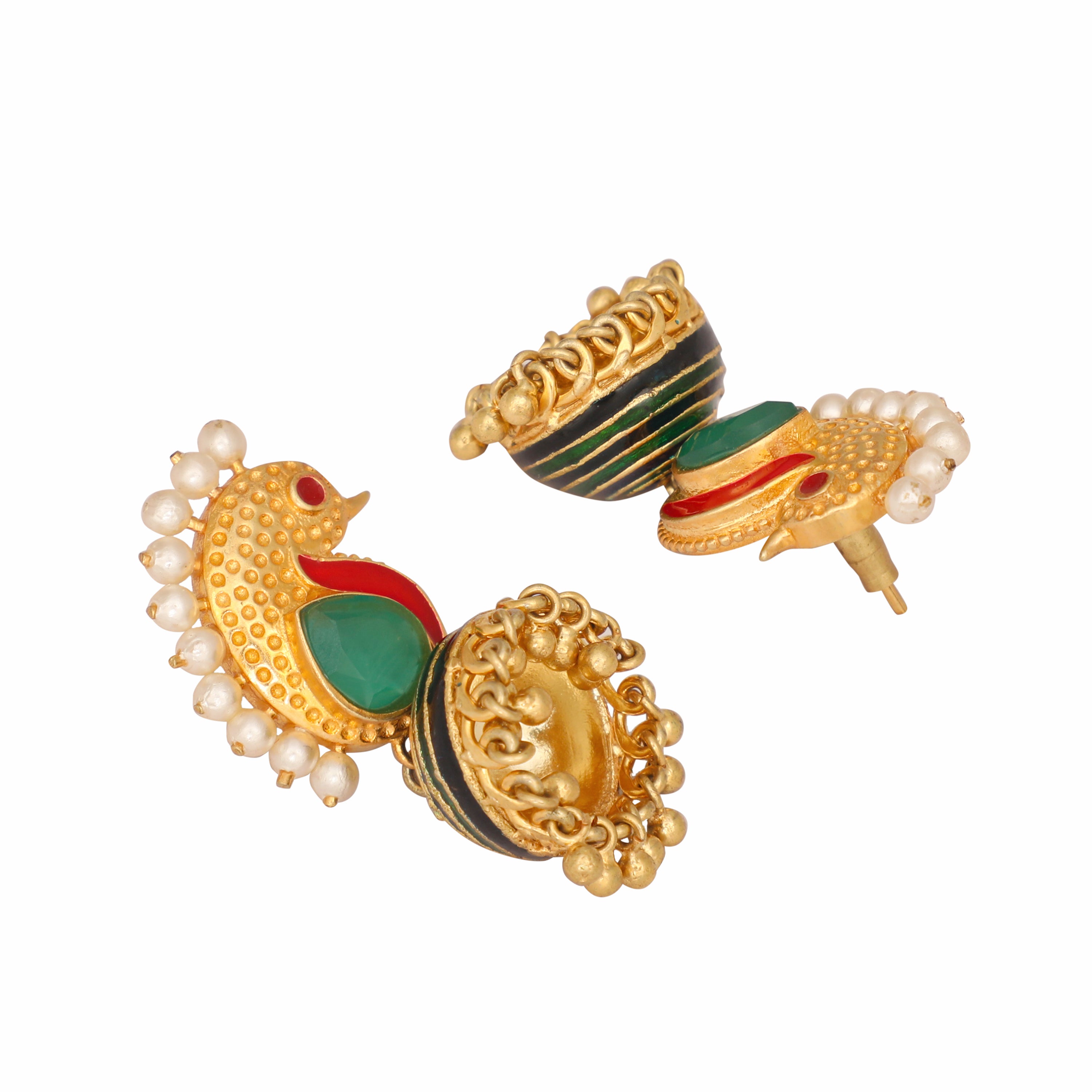 22K Gold Plated Peacock enamel Jhumkis