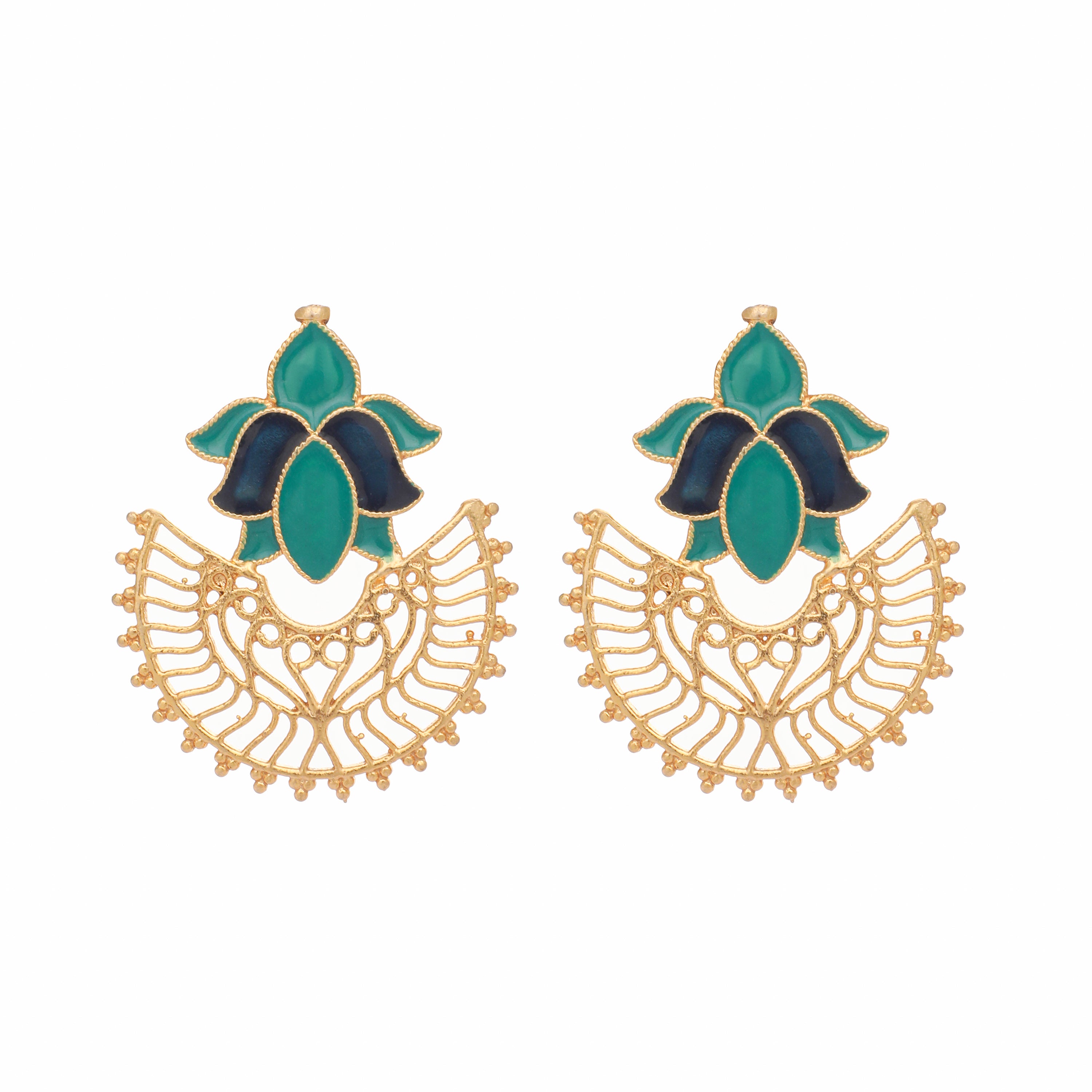 22K Gold Plated Turquoise Enamel Statement Stud Earrings