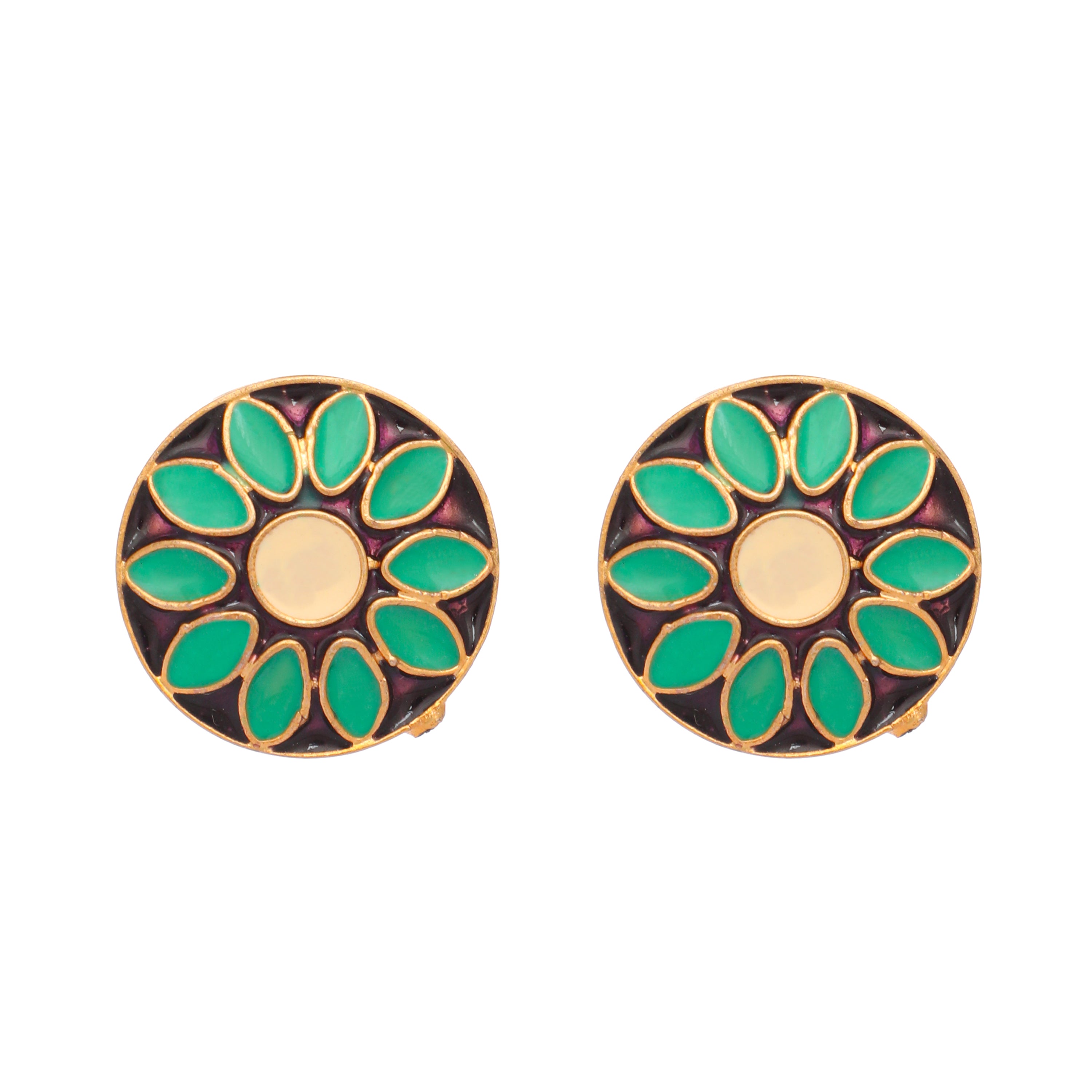 22K Gold Plated Sea Green Enamel Stud Earrings