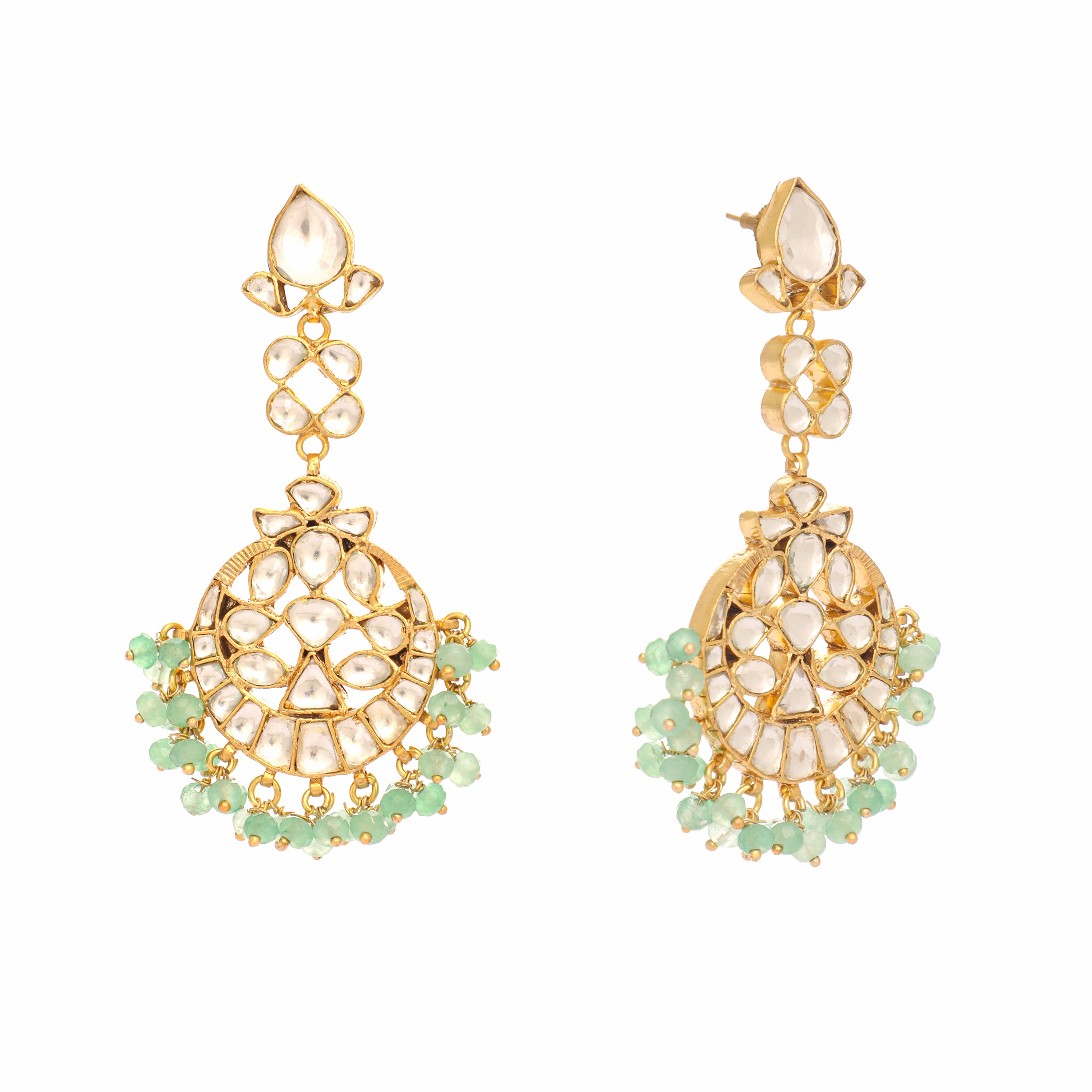 22K Gold Plated Green Kundan Chandbali Earrings