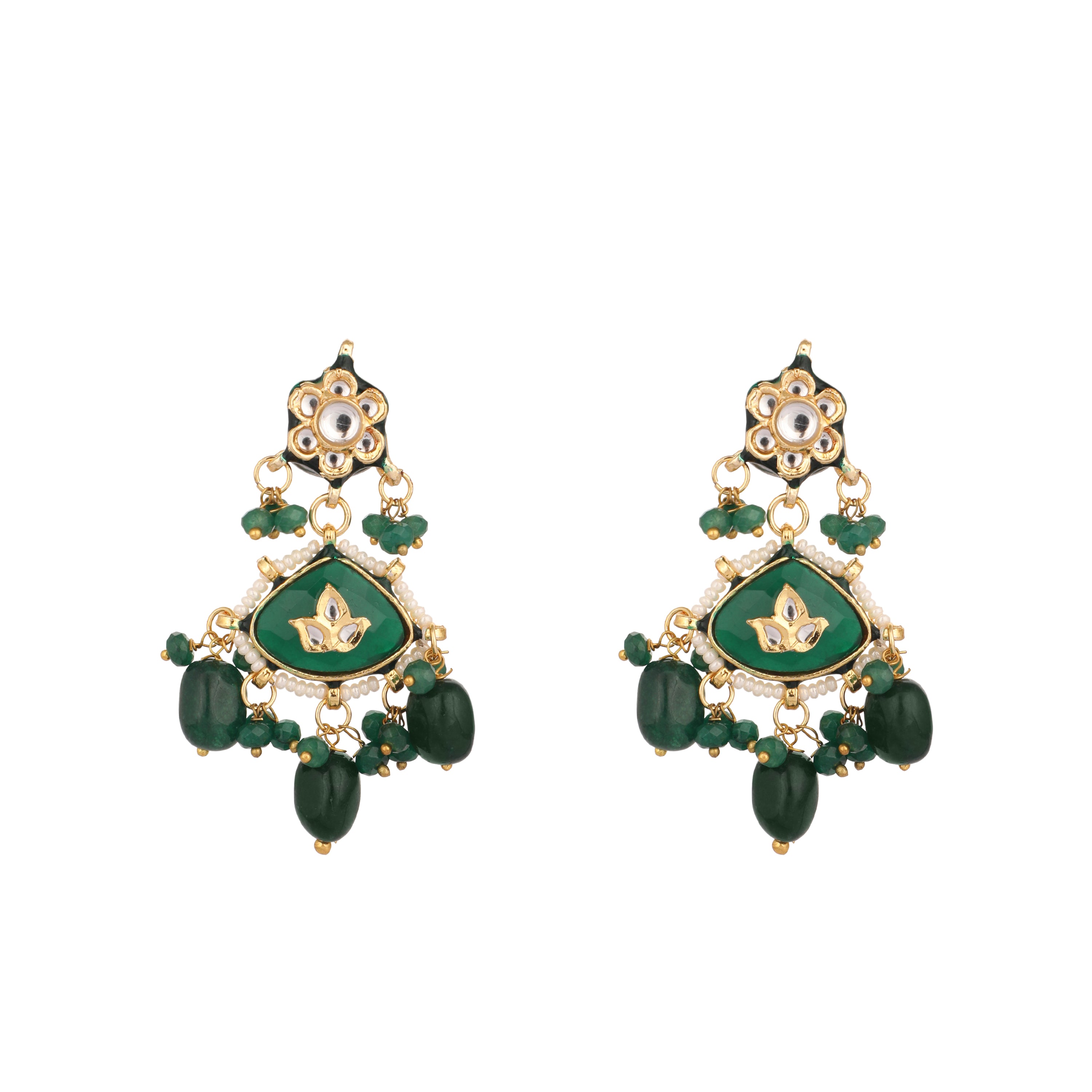 22K Gold Plated Emerald Dangler and Maangtika set