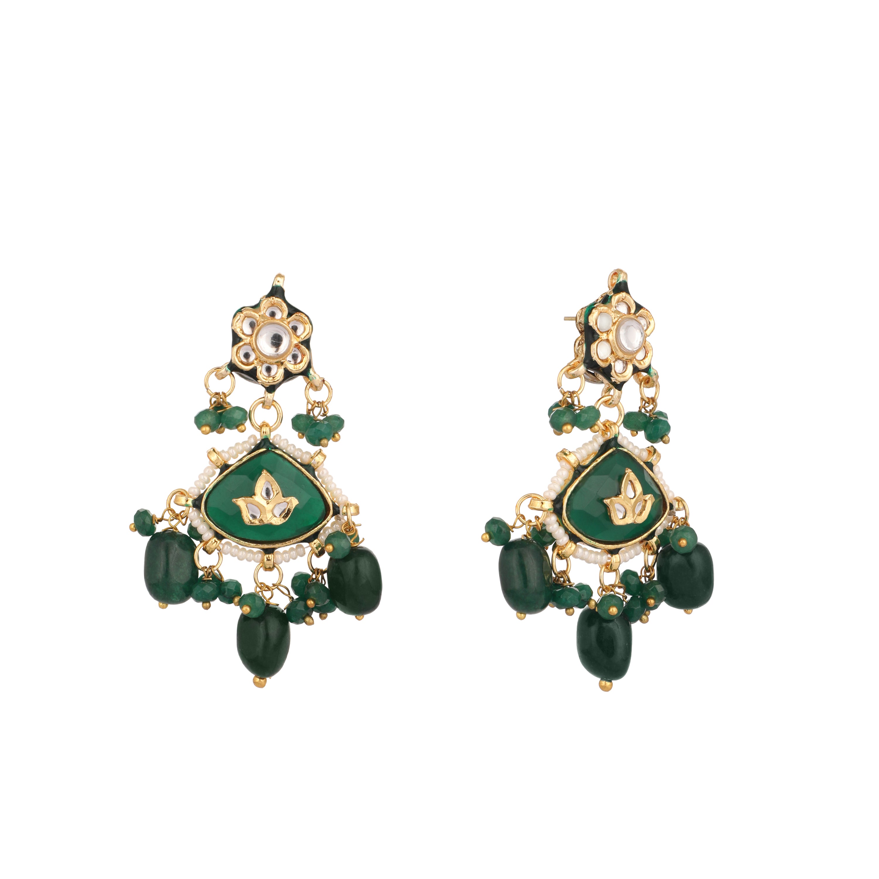 22K Gold Plated Emerald Dangler and Maangtika set