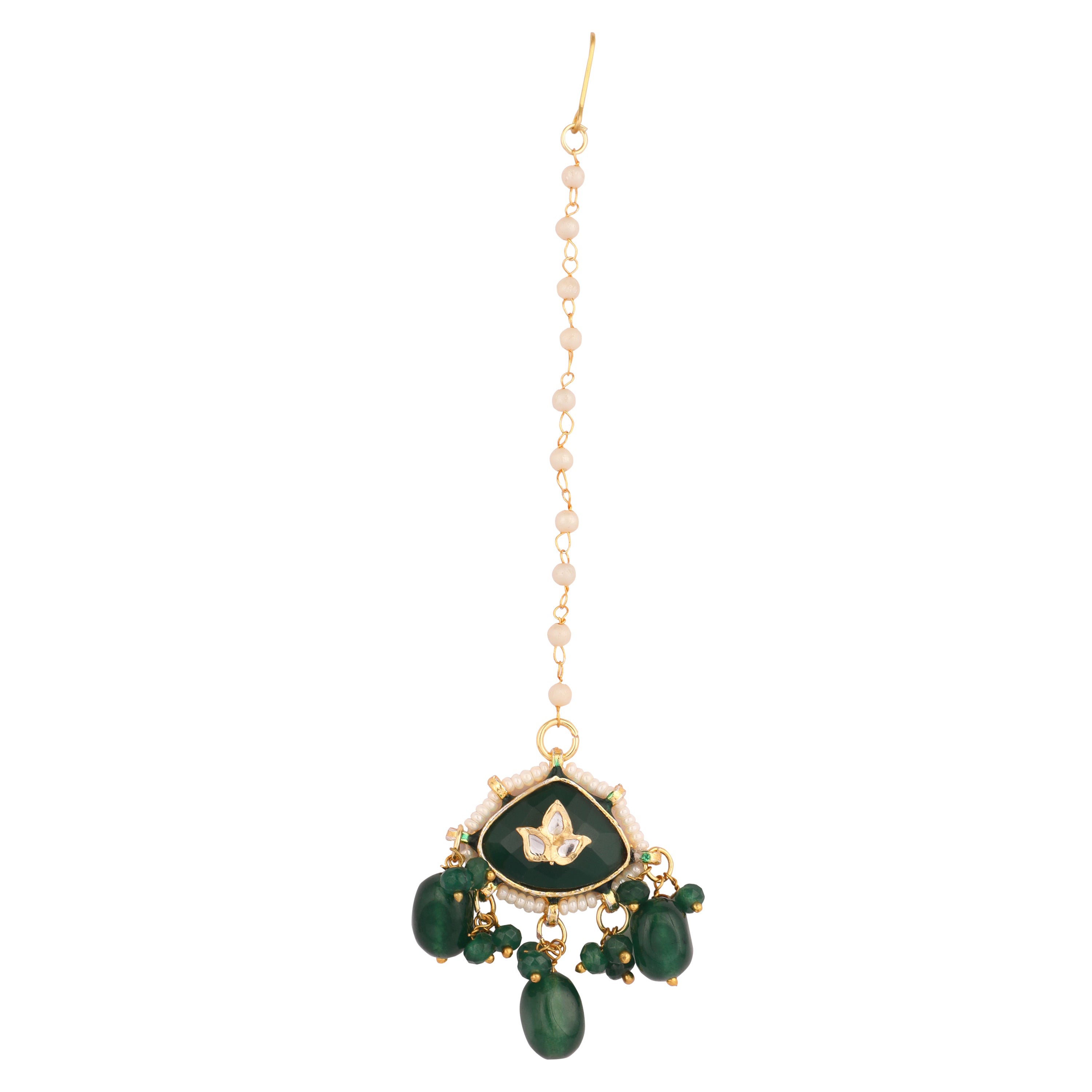 22K Gold Plated Emerald Dangler and Maangtika set