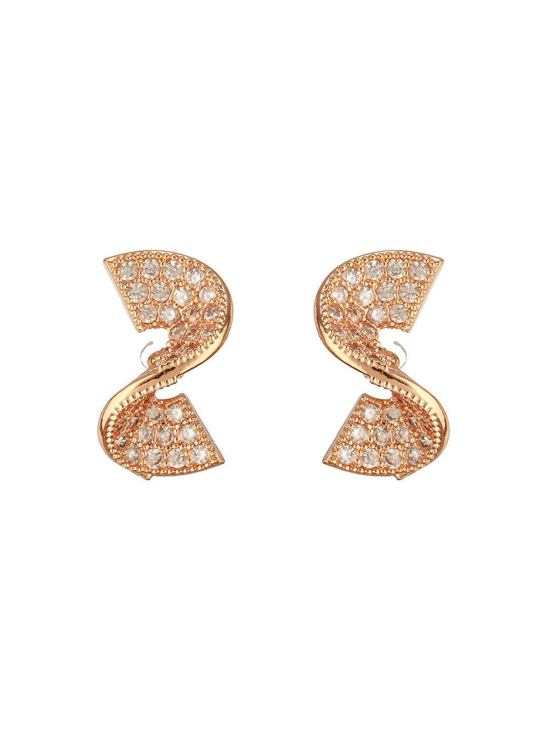 18K Rose Gold-Plated Cubic Zirconia Studded Mangalsutra Set with Black Beads & Earrings