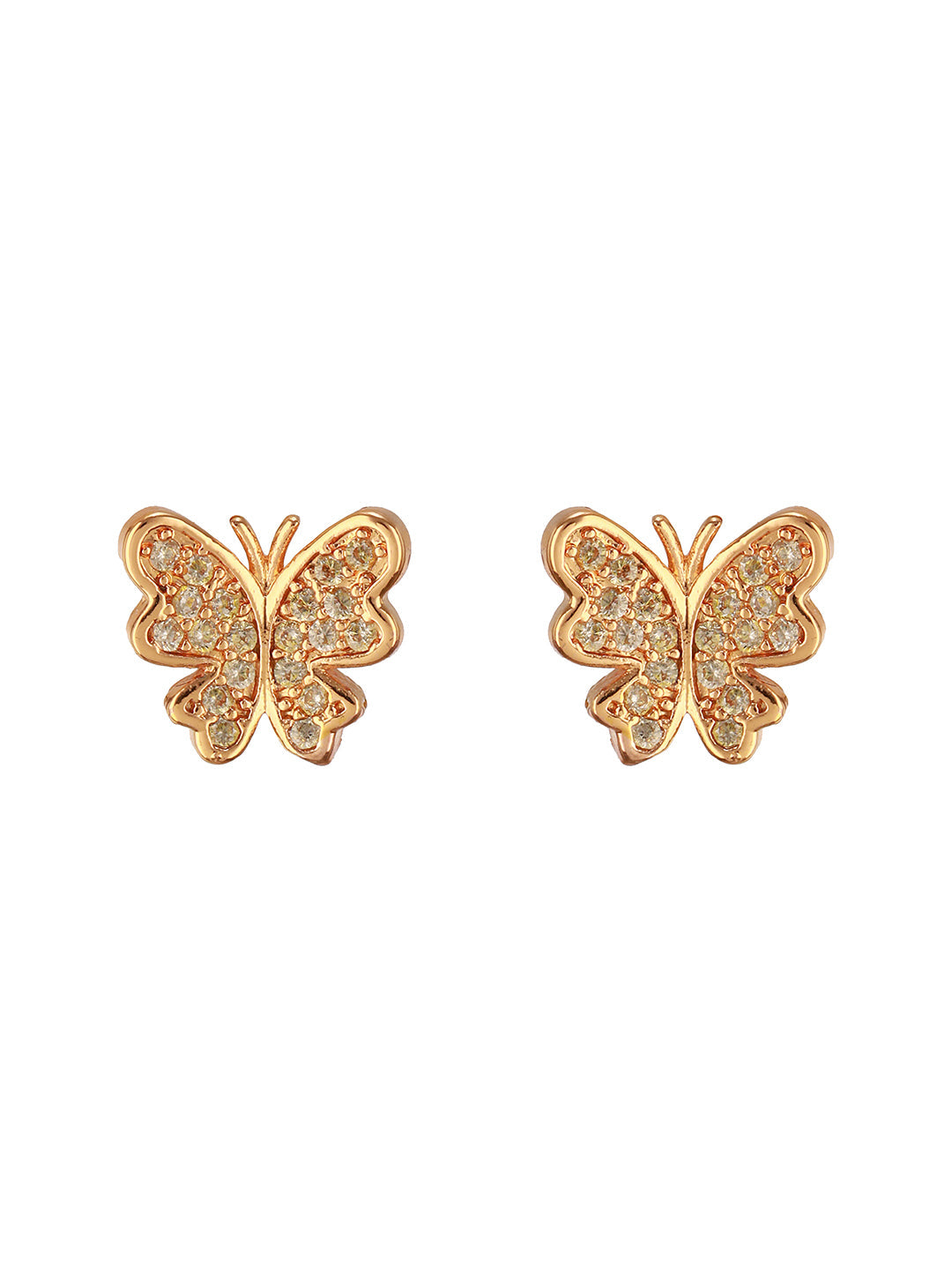 18K Rose Gold-Plated Cubic Zirconia Studded Butterfly Mangalsutra Set with Black Beads & Earrings