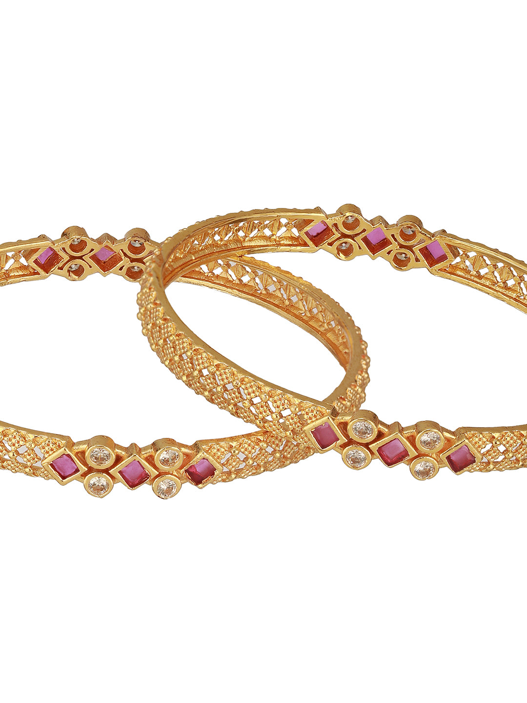 Jazz And Sizzle Set Of 2 18K Gold-Plated Artificial Stones Studded Bangles