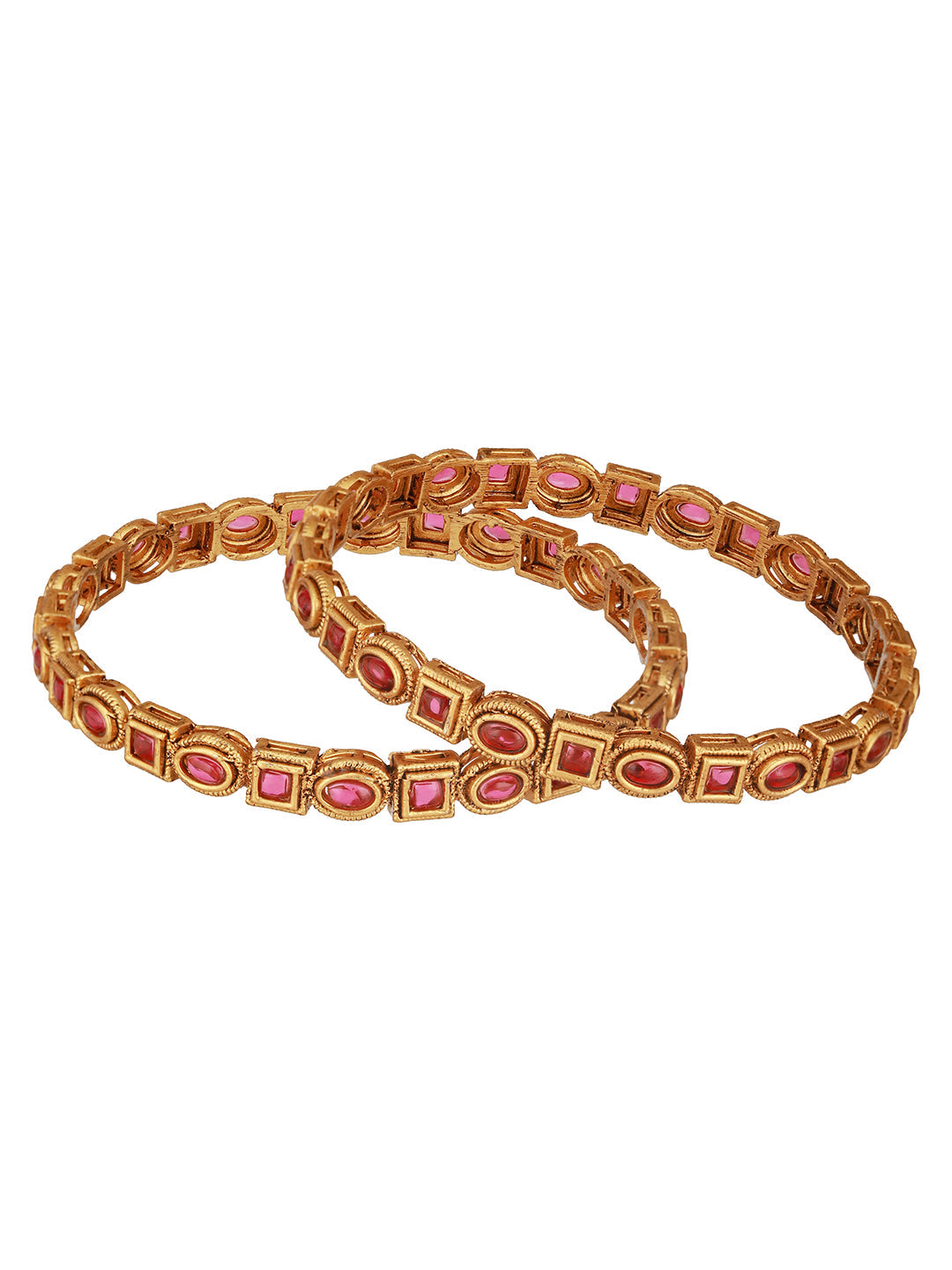 Jazz And Sizzle Set Of 2 18K Gold-Plated Ruby Stone Studded Bangles