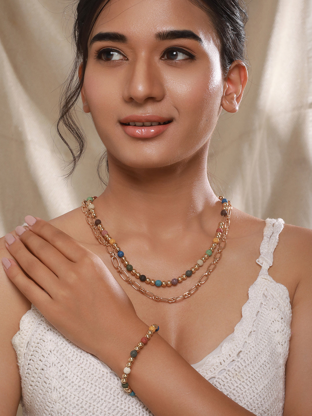 Jazz and Sizzle Gold-Plated Beaded Layered Jewellery Set