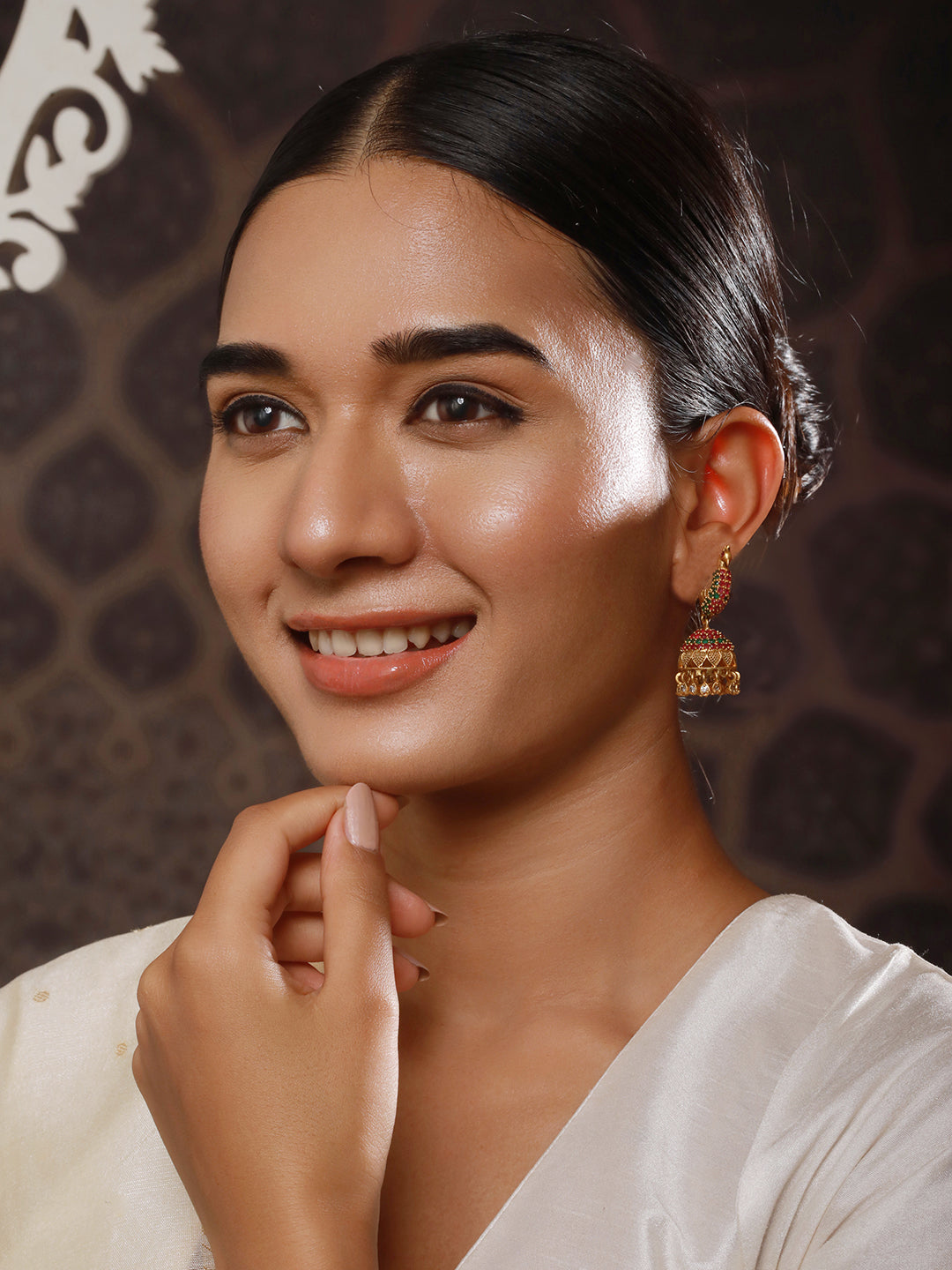 24CT Gold-Plated Stone Studded & Beaded Peacock Shaped Jhumkas