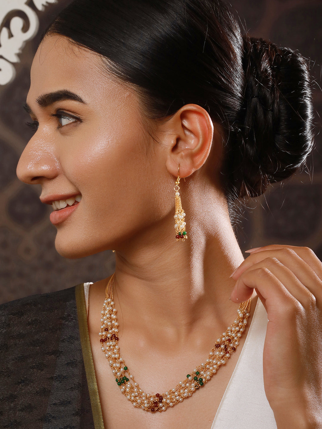 Jazz And Sizzle Gold-Plated Pearl Beaded Necklace & Earrings