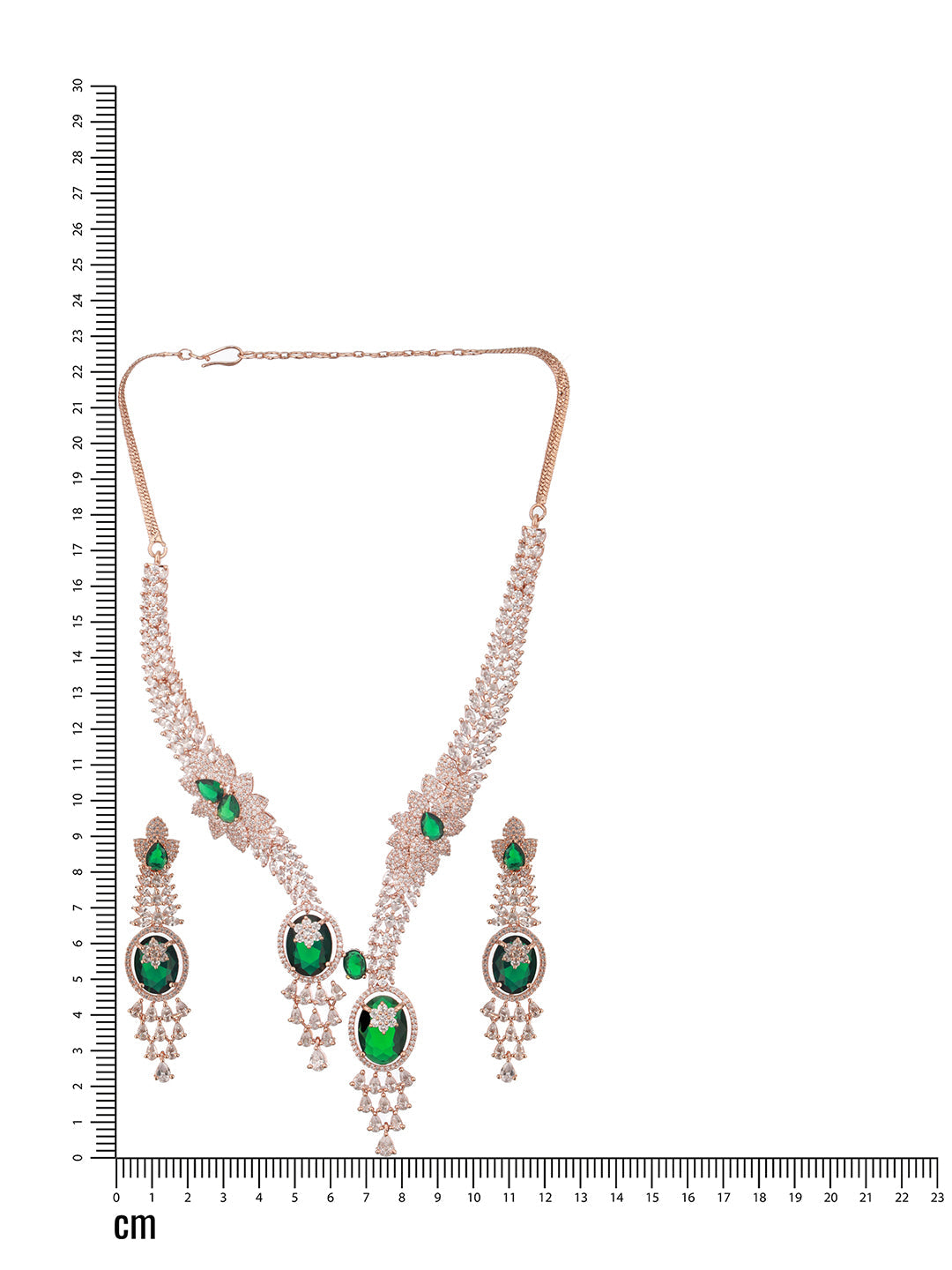 Jazz And Sizzle Rosegold-Plated Emarald Green American Diamond Studded Handcrafted Jewellery Set