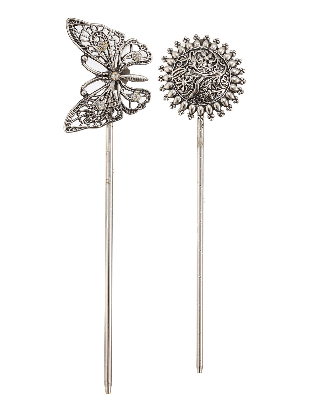 Jazz And Sizzle Set of 2 Silver Toned & Oxidised Plated Juda Pins