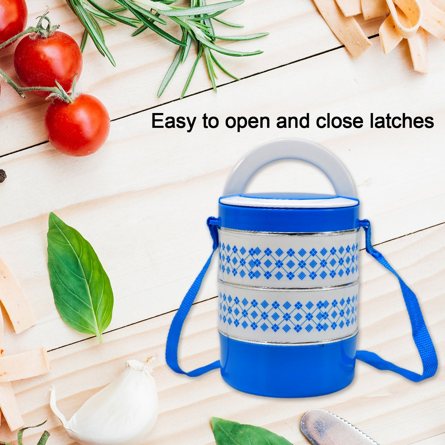 3 Layer Adjustable Insulated Tiffin Set Of 1 Blue 3 Containers Lunch Box