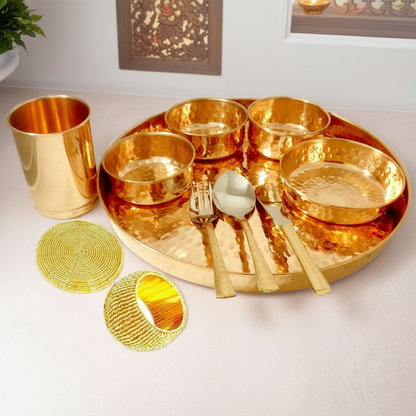 Pure copper hammered traditional design copper thali (12 inch) | PRISHA INDIA CRAFT
