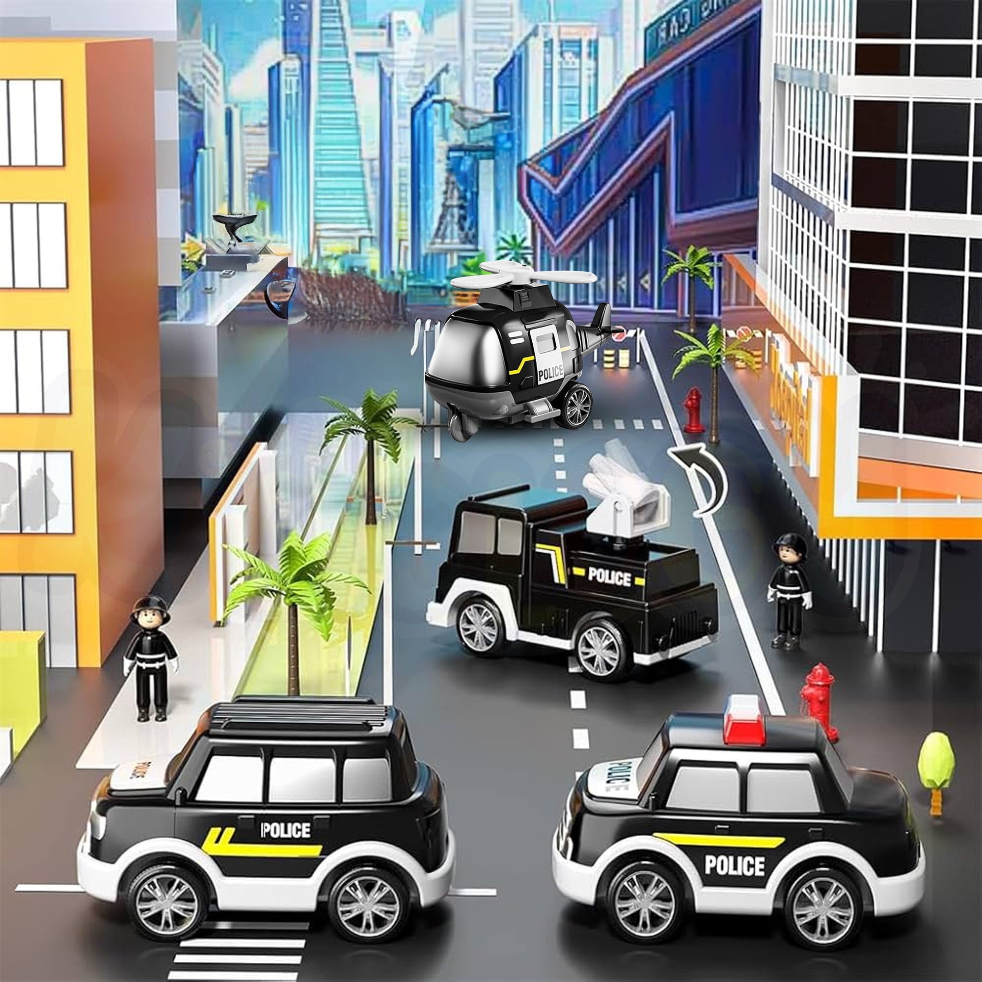 Kidology 5 in 1 Police Trucks Boy Toys for 3-5 Year Old Toddlers - Toys for 3 4 5 6 7 Years Old Transport Vehicle Carrier Truck Sets Kids Boys & Girls