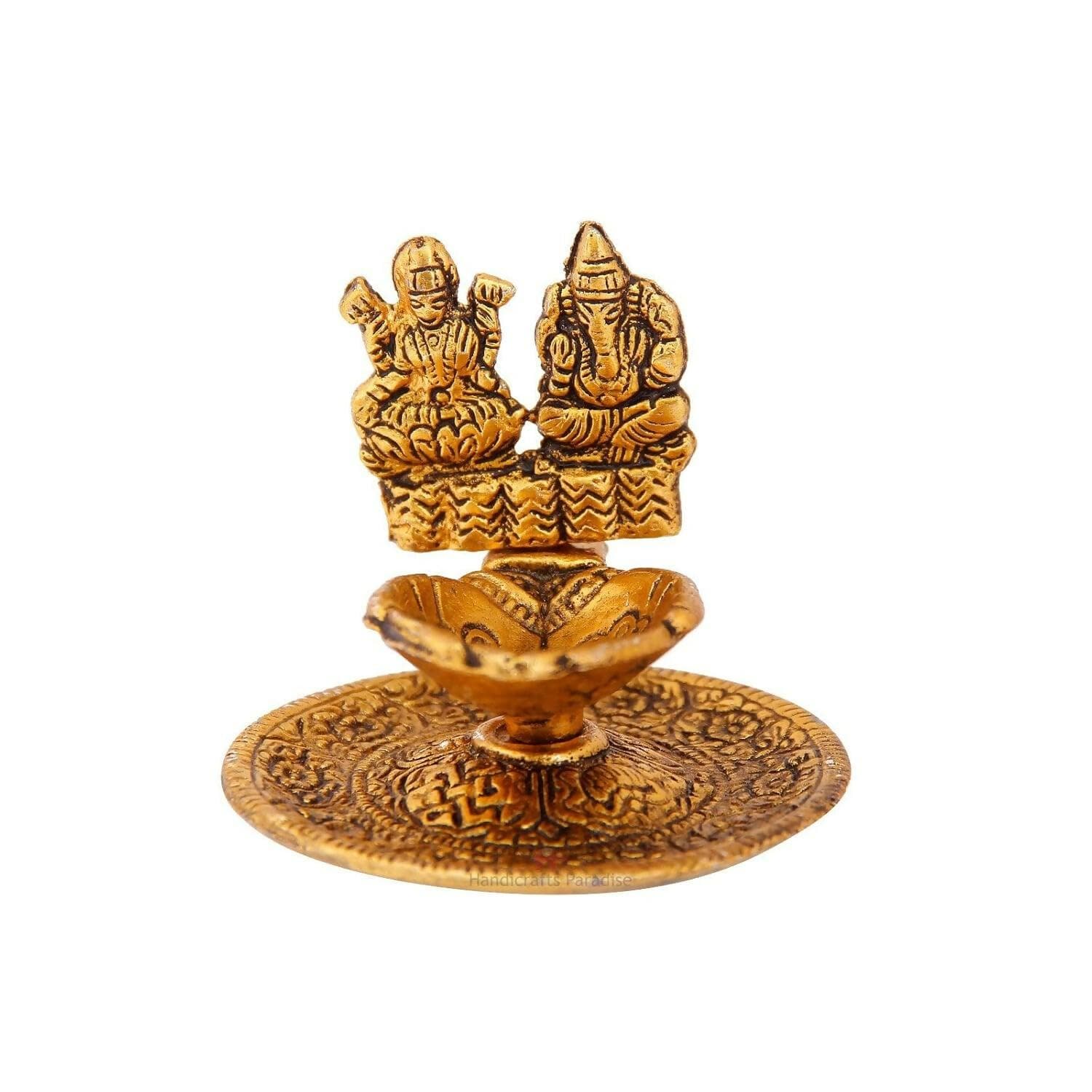 Decorative Lakshmi Ganesh Showpiece Oil Lamp (Gold) - HalfPe