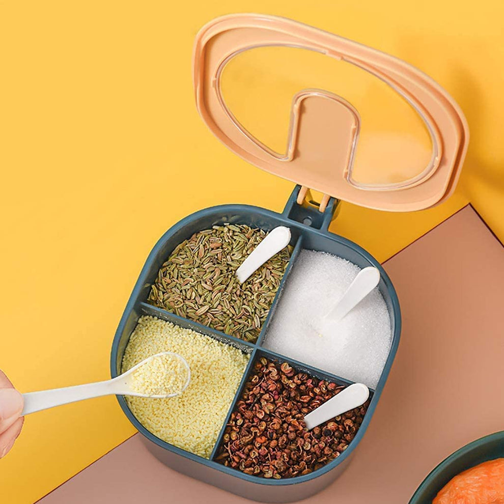 4 Section Fancy Masala Box And Fancy Masala Container Used For Storing Various Types Of Masalas Including In Kitchen Purposes.