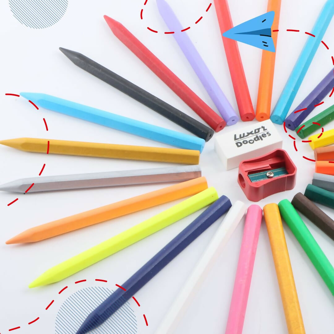 Luxor Doodles Extra Long Plastic Crayons-16 Assorted Shades HalfPe - FW -TPT