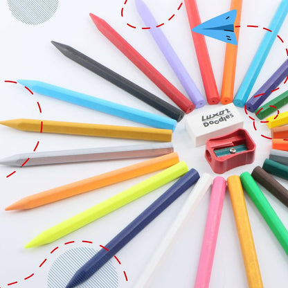 Luxor Doodles Extra Long Plastic Crayons-16 Assorted Shades HalfPe - FW -TPT