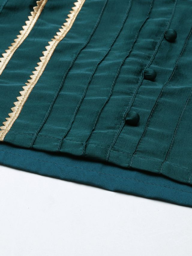 Bollywood Vogue Ready To Wear Teal Green Art Silk Print Salwar N Palazzo Suit