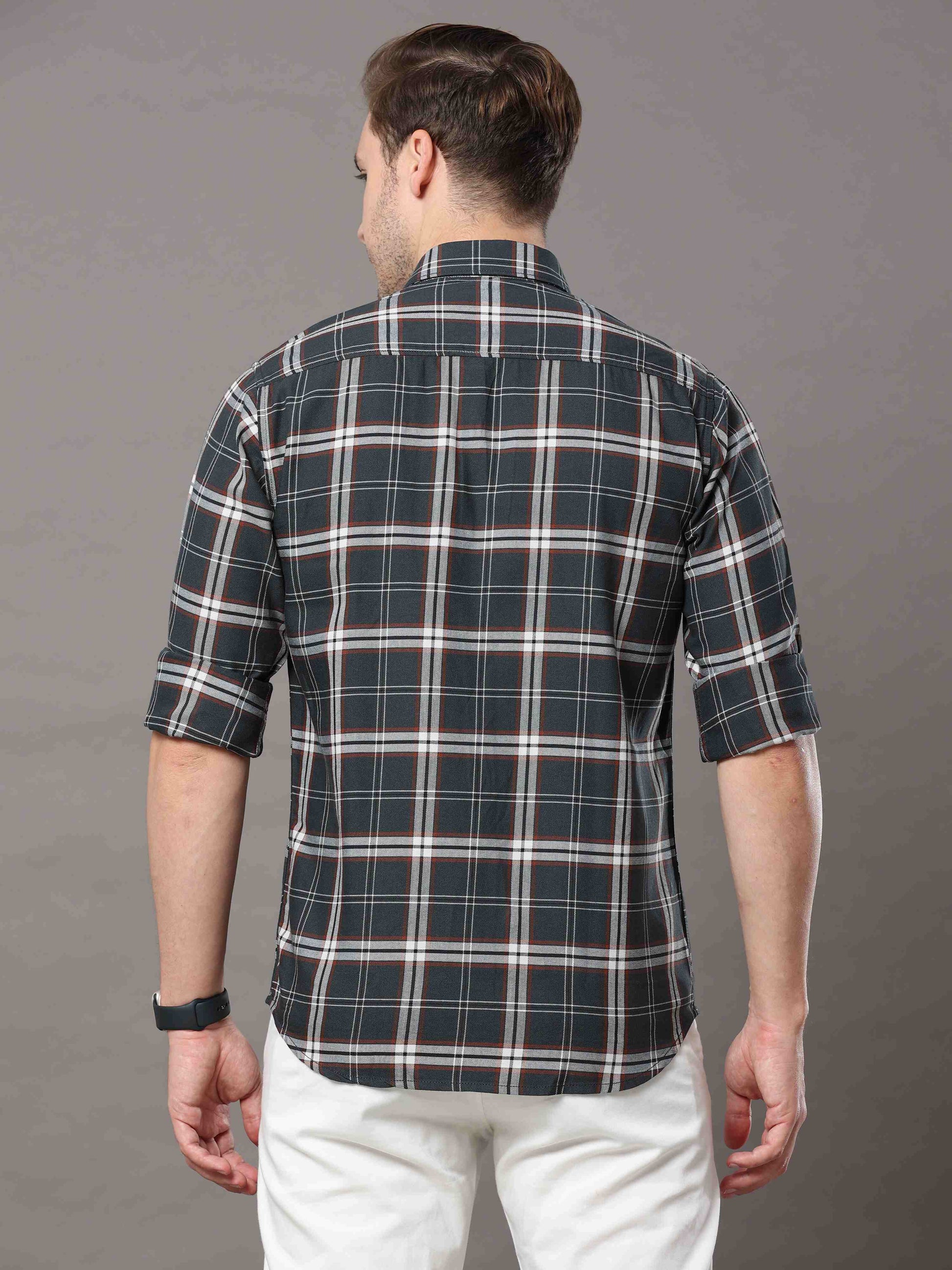 Men's Dark Green Slim Fit Checks Full Sleeves Casual Shirts