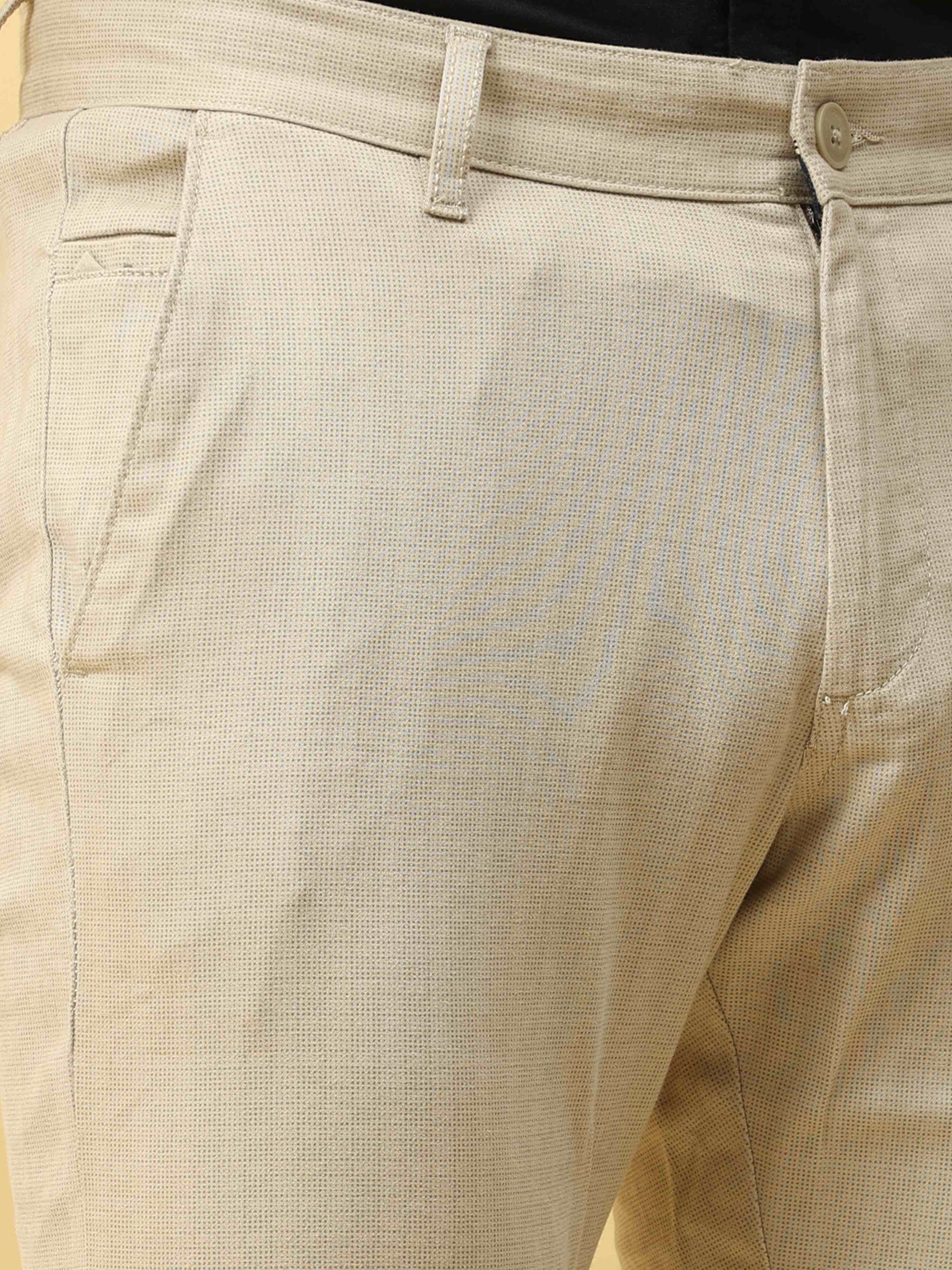 Men's Khaki Narrow Fit Dobby Printed Casual Trouser