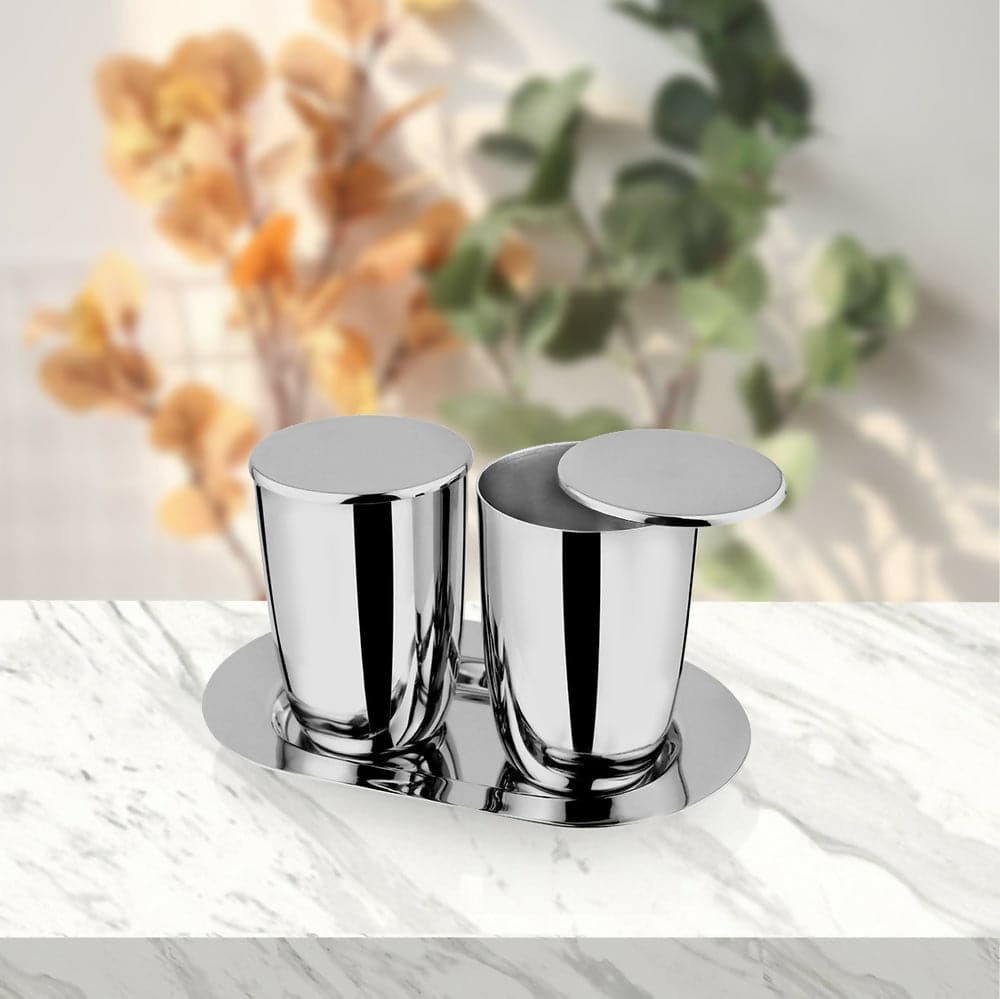 Stainless steel 2 pcs glass with ss lid & ss tray impression (400ml)