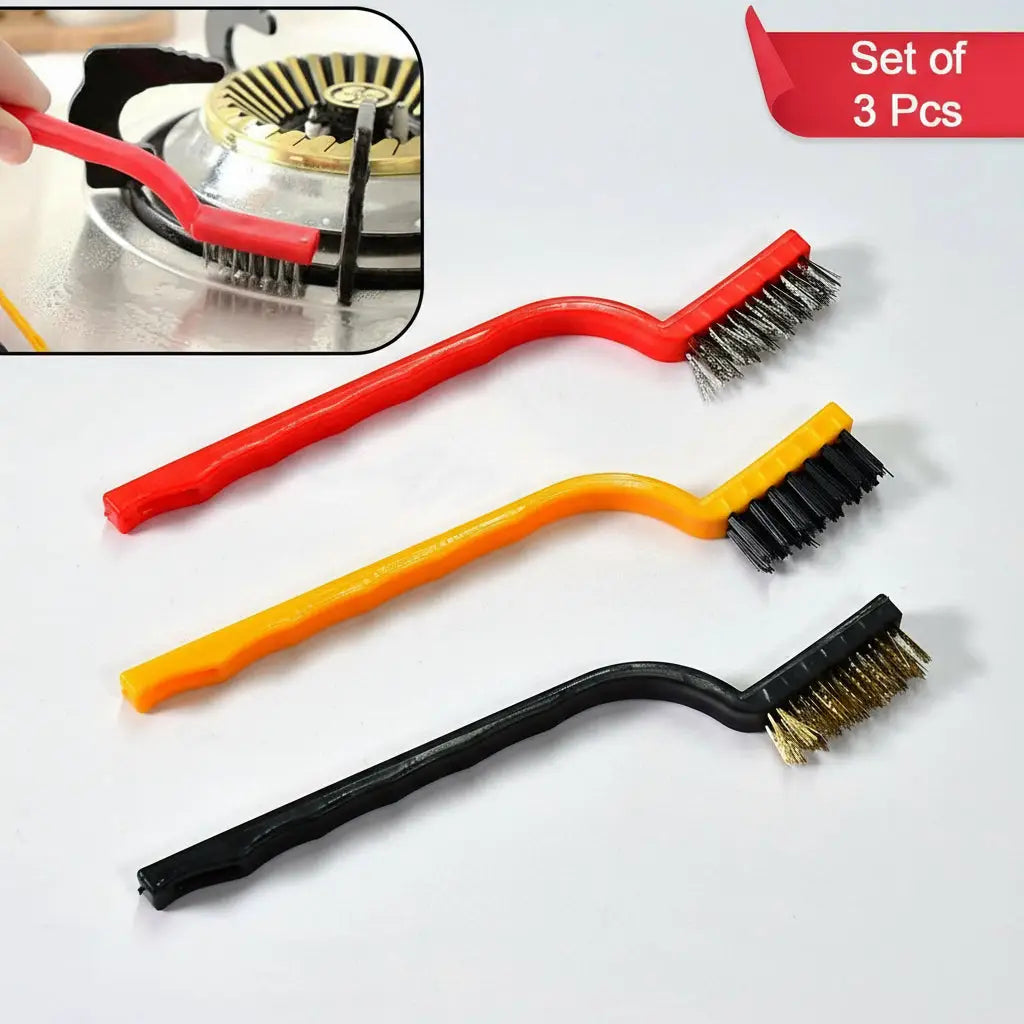 3pc  Mini Wire Brush Set Brass Nylon Stainless Steel Bristles Household Cleaning Brush For Gas Stove Smoke Machine Tool Burner Tiles Tap Rust Removal Welding Slag Dirt  Paint Scrubbing. HP DD