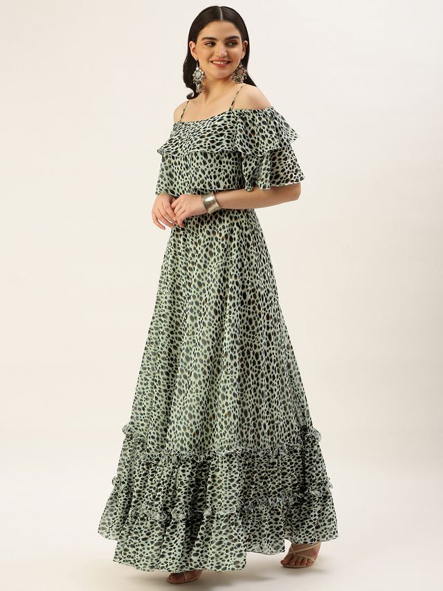 Bollywood Vogue Ready To Wear Cream Georgette Digital Printed Gown