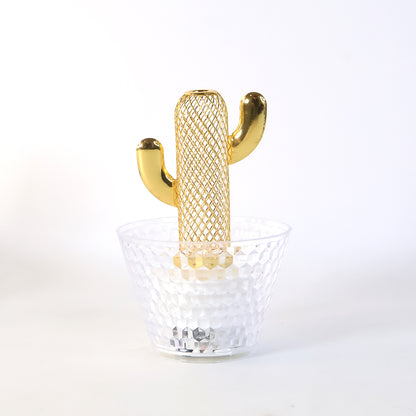 Cactus Design LED Flameless Decorative Candles with Crystal Effect Cup Holder – Battery Operated Warm White Glow Lights for Home(6 Pc)