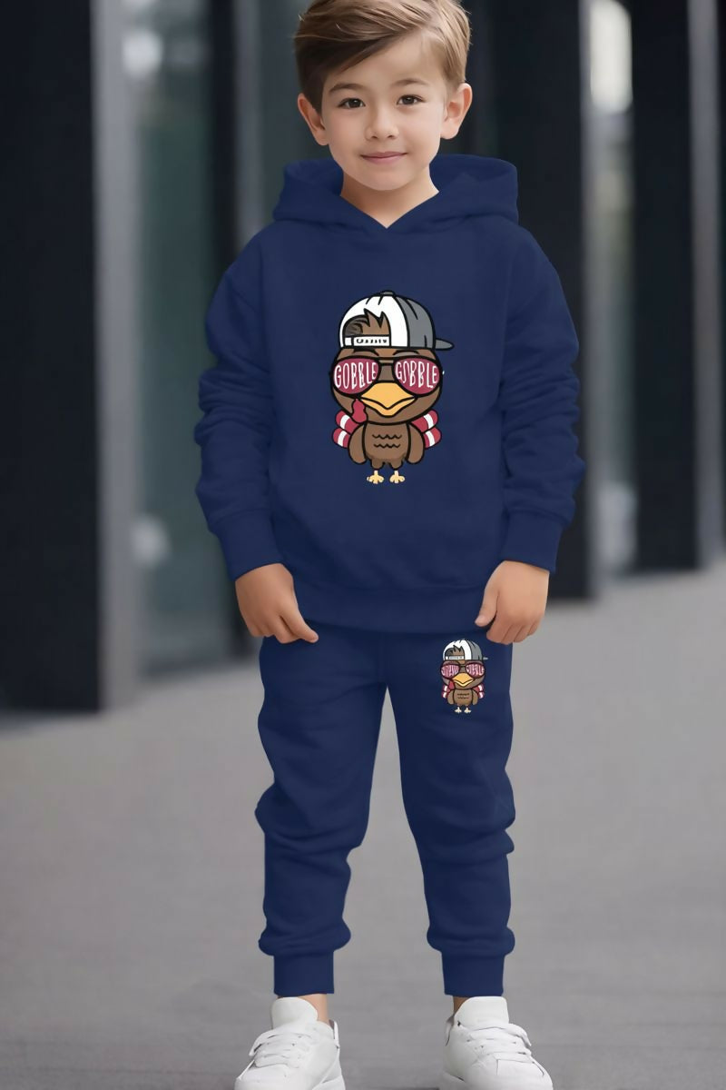 Kids Navy Blue Hoodie & Jogger Set – Cool Turkey Print Luck Fashion
