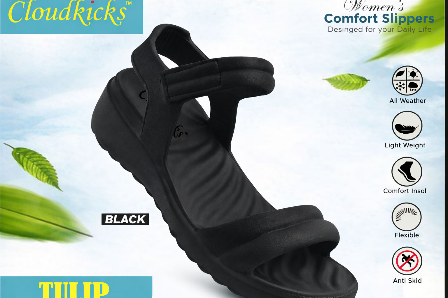 Cloudkicks Womens Tulip Comfort Slippers Lightweight Anti Skid Daily Footwear AGARWAL ENTEPRISES