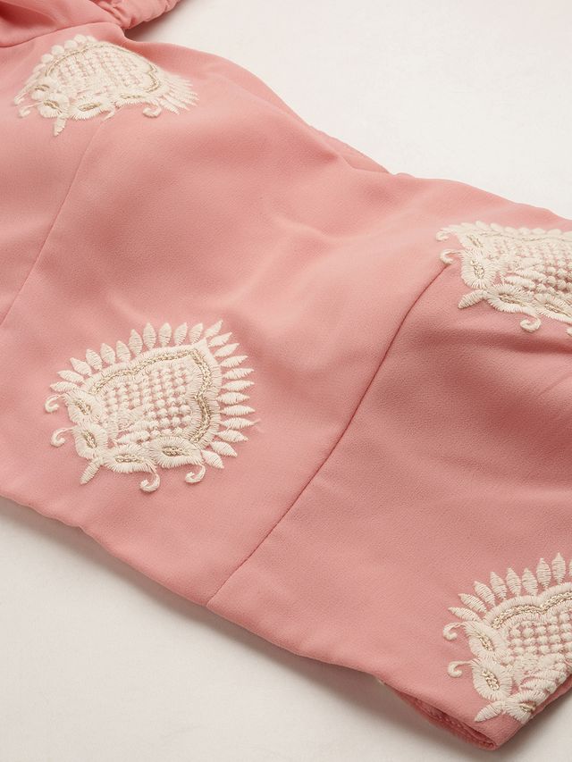 Bollywood Vogue Ready To Wear Pink Embroidered Ruffles Style Skirt Set