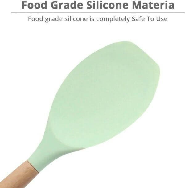 P-Plus International Premium Silicone Spatula Flexible & Heat Resistant Rubber Spatula with Wood Handle (Green) - HalfPe