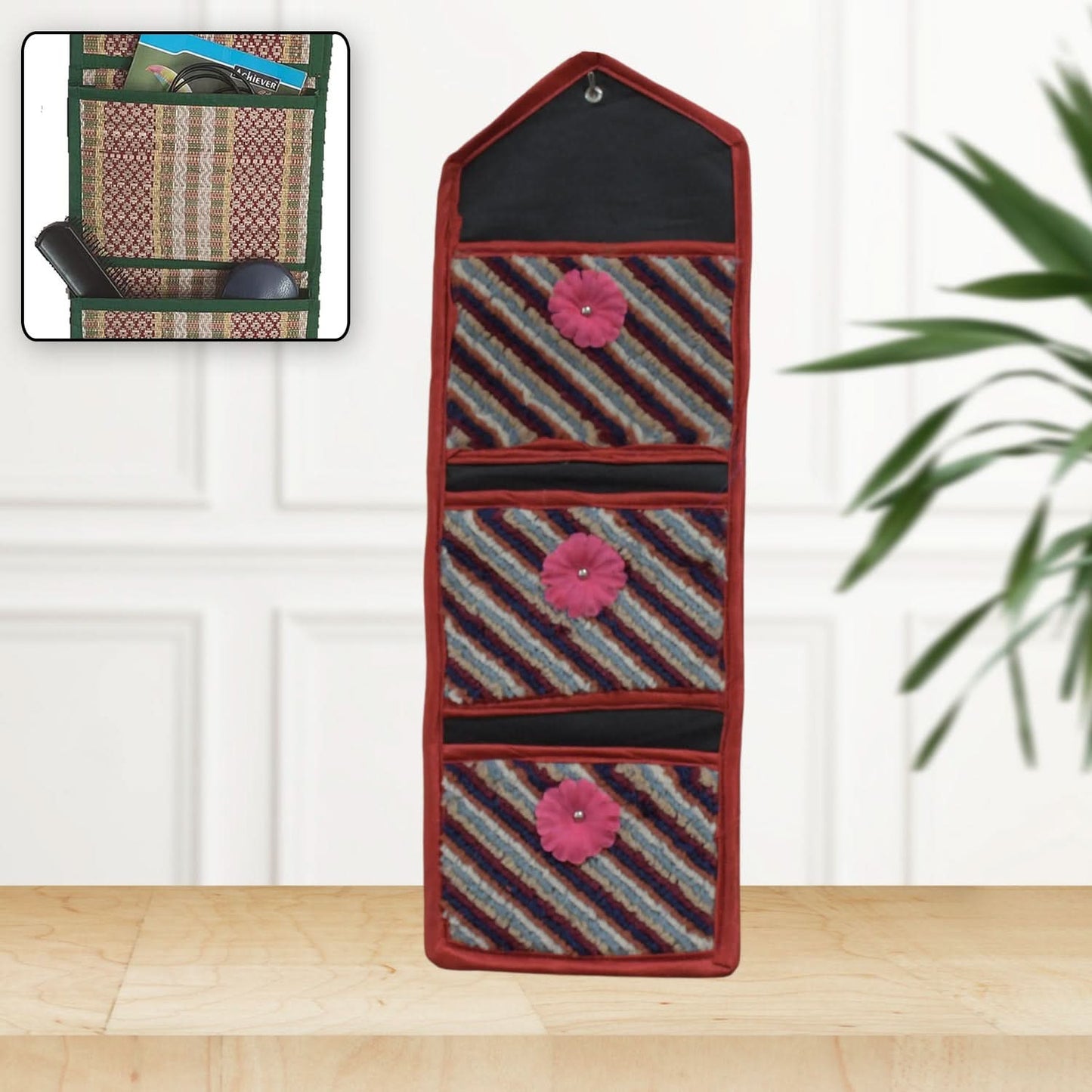 Foldable Wall Organizer Letter Holder with 3 Storage Pockets