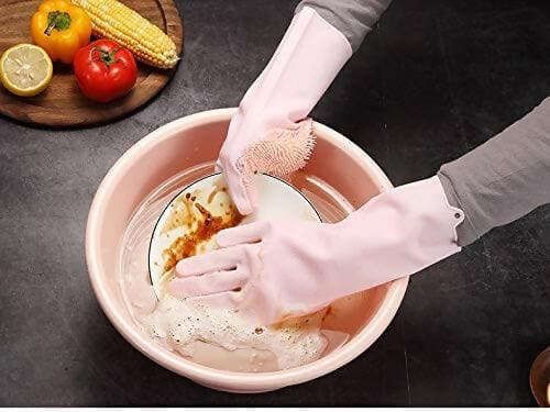 OXSAM Silicone Hand Gloves For Dish Washing Bathroom Cleaning And Kitchen (Pack of 1 (Pink) - HalfPe