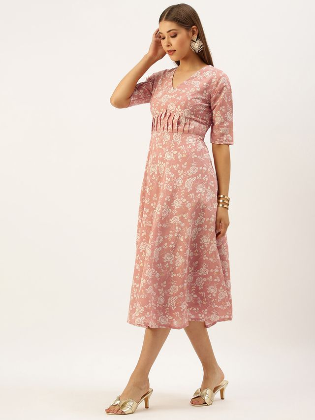 Bollywood Vogue Ready To Wear Mauve Modal Silk Fit And Flare Dress