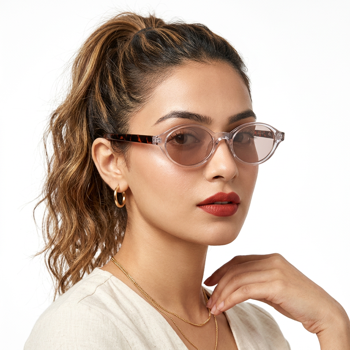 Bloom Pink Oval Sunglasses for Men and Women - worn by a male model (image 1)