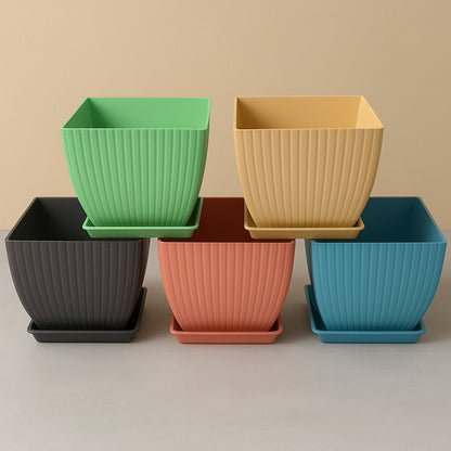 Trendy Square Plastic Flower Pots (Set Of 5)