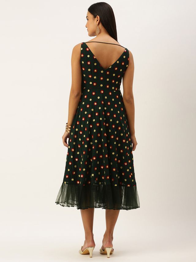 Bollywood Vogue Ready To Wear Green Georgette Embroidered Dress