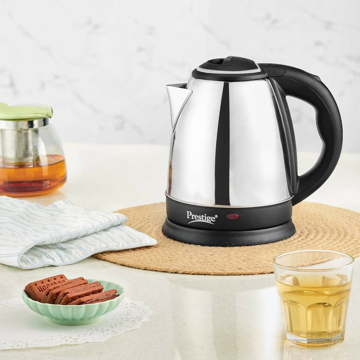 Prestige PKOSS 1.5 Electric Kettle Stainless Steel – 1.5 Litre Fast Boiling Kettle HalfPe - FW -TPT