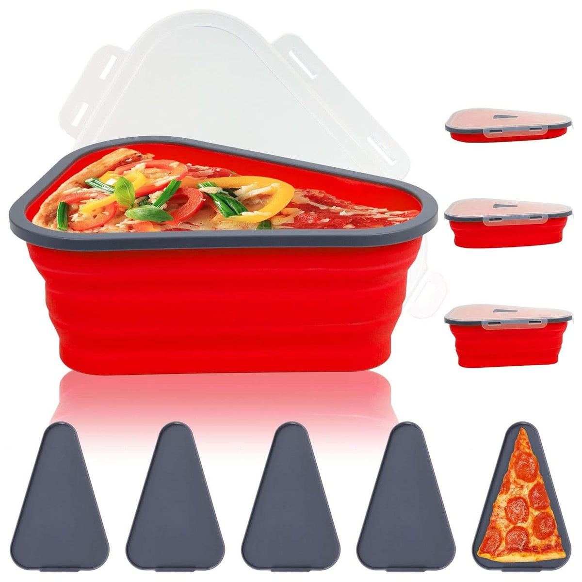 Reusable Pizza Storage Container – Expandable Silicone Holder with 5 Microwavable Serving Trays HP DD