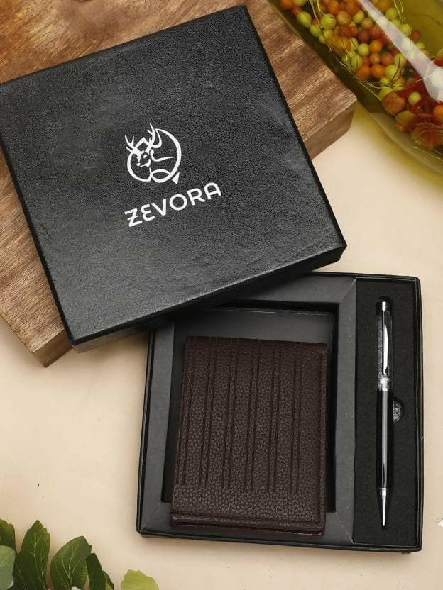 ZEVORA , Formal Brown Genuine Leather Wallet (3 Card Slots) - HalfPe