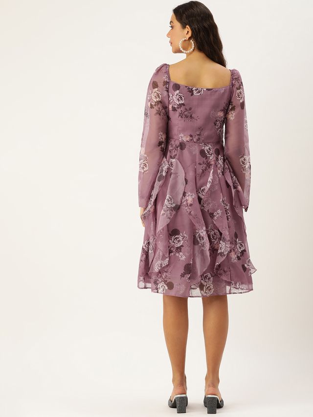 Bollywood Vogue Ready To Wear Mauve Organza Digital Printed Dress