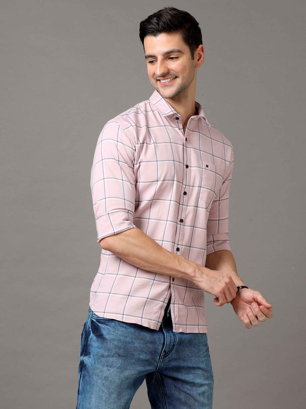 Men's Pink Slim Fit Checks Full Sleeves Casual Shirts