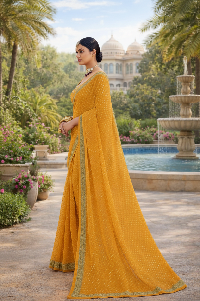 Designer Printed Synthetic Saree with Embroidered Border and Blouse Piece Festive Wear Kalyani silks and sarees