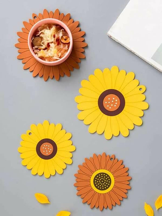 P-plus international silicone trivet sunflower hot pot holder (pack of 6) - HalfPe