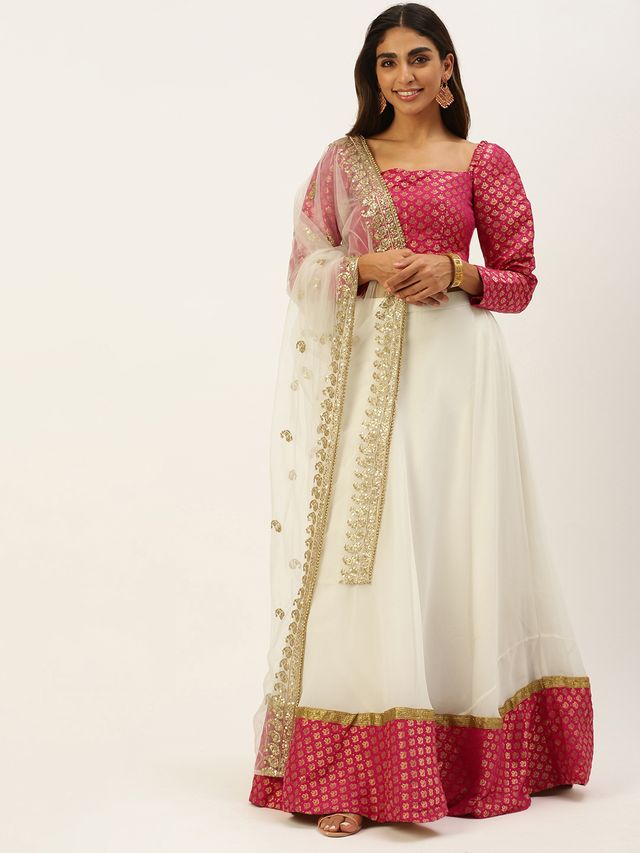 Bollywood Vogue Ready To Wear Pink Jacquard Art Silk Lehenga